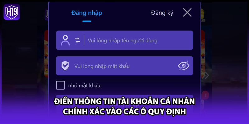 Điền thông tin tài khoản cá nhân chính xác vào các ô quy định