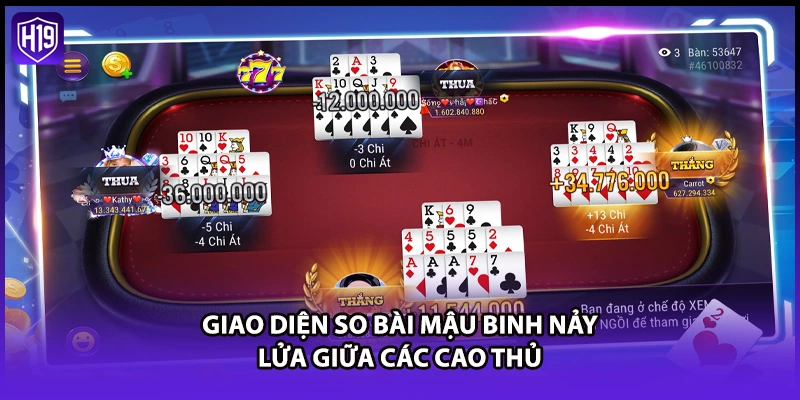 Giao diện so bài Mậu Binh nảy lửa giữa các cao thủ
