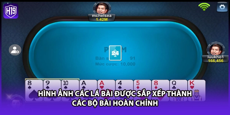 Hình ảnh các lá bài được sắp xếp thành các bộ bài hoàn chỉnh