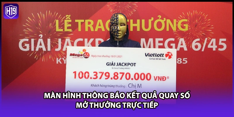 Màn hình thông báo kết quả quay số mở thưởng trực tiếp